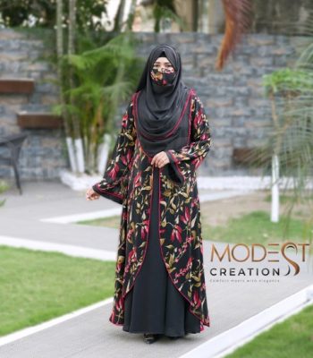 Printed Black Double Layered Abaya