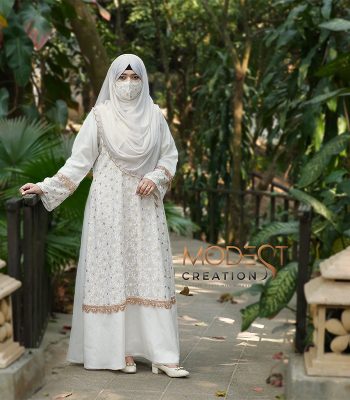 (Off-white Moslin Fabric) Double layered Abaya