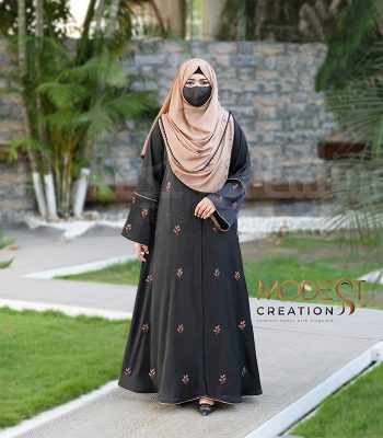 (Black) kimono style embroidered abaya