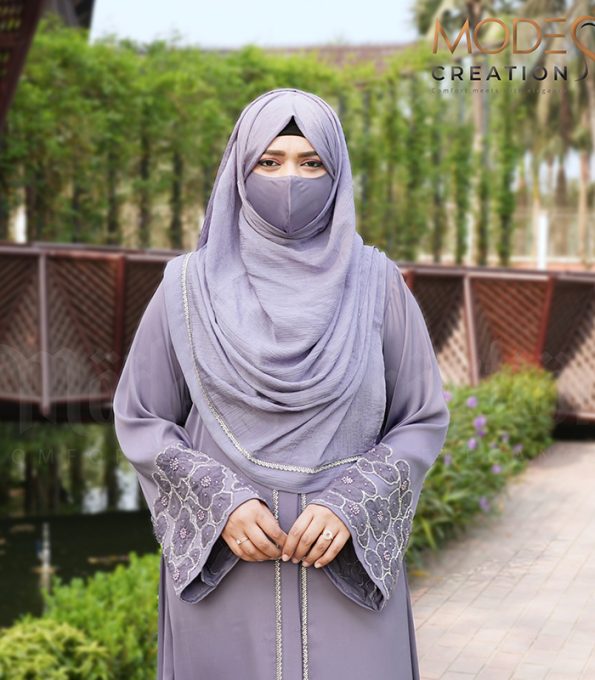 Double layered Abaya,Iris Walnut