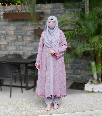(Light Blue Gray & Onion Pink) Kurti Set