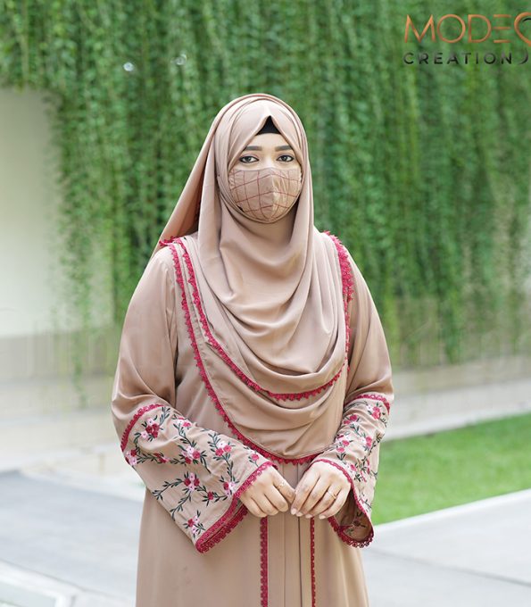 (Light brown) semi-double layered abaya,Cherry fabric