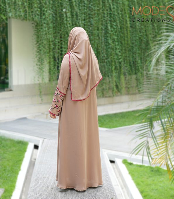 (Light brown) semi-double layered abaya,Cherry fabric