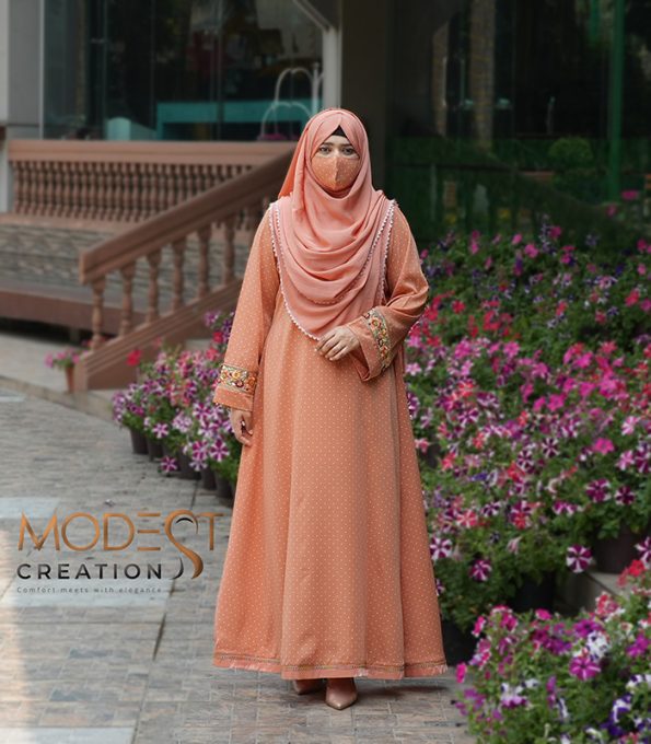 (Melon Orange) Polka Dot abaya