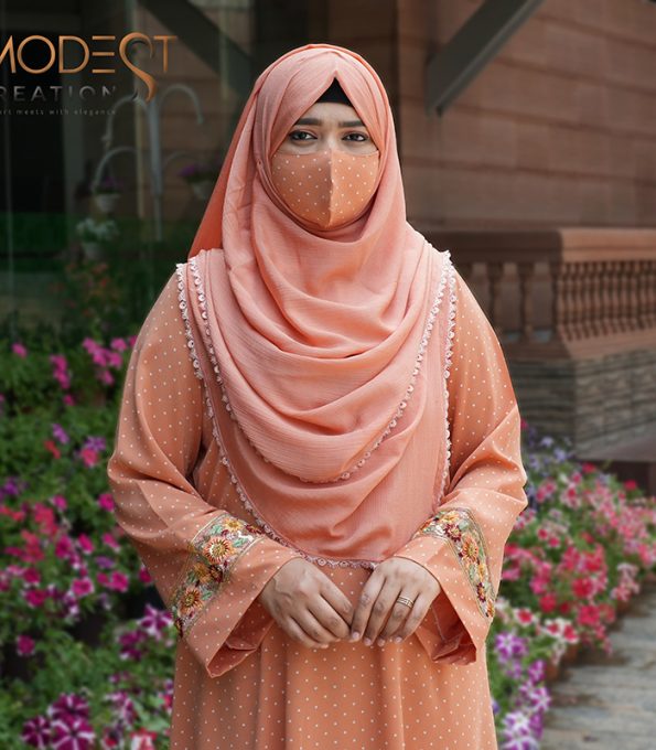 (Melon Orange) Polka Dot abaya