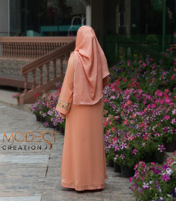 (Melon Orange) Polka Dot abaya