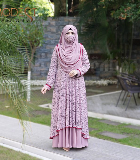 (Light Mauve Color) Double Layered Printed Abaya