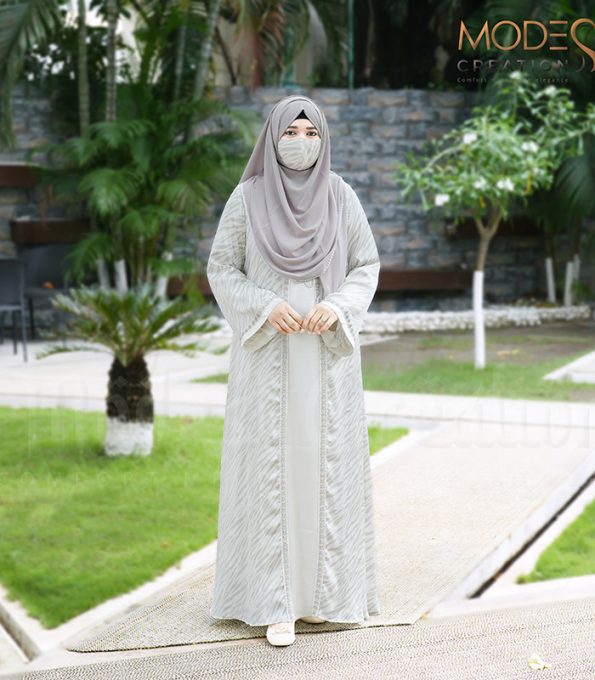 (Off-white & Silver Ash) Double Layered Abaya