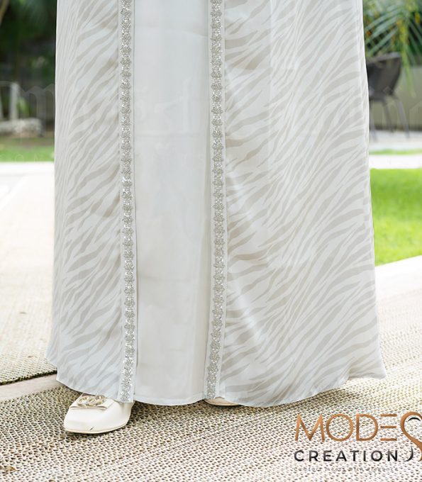 (Off-white & Silver Ash) Double Layered Abaya
