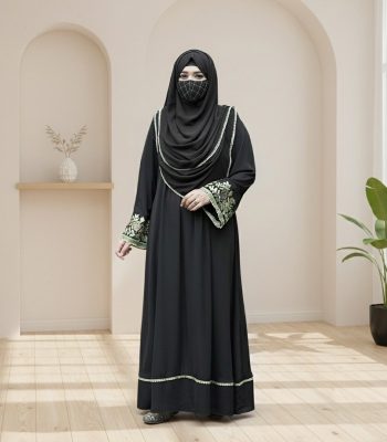 Elegant (Black) Abaya with Embroidered Sleeves