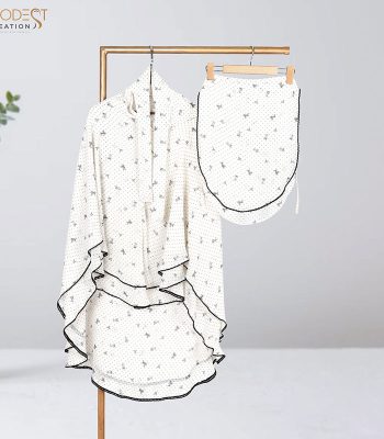 FH06-Cream Printed Full Coverage (Fixed Hijab) Set