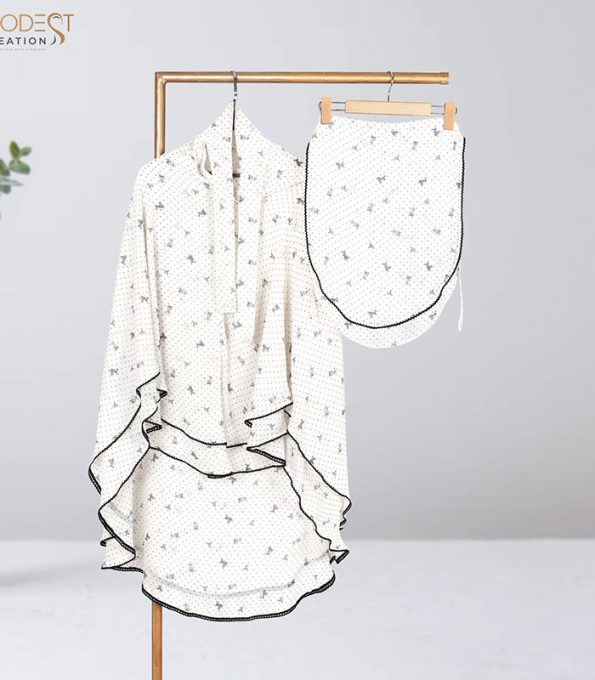 FH06-Cream Printed Full Coverage (Fixed Hijab) Set