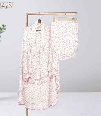 Cream with Red Printed Full Coverage (Fixed Hijab) Set