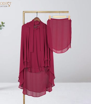Elegant Maroon Full Coverage (Fixed Hijab) Set
