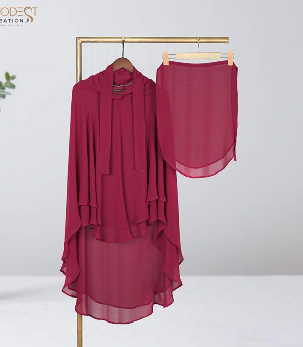 Elegant Maroon Full Coverage (Fixed Hijab) Set