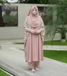 Blush Pink Semi Long Floral Embellished Abaya