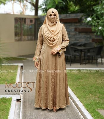 Dull Brown Embroidered Sleeve Abaya