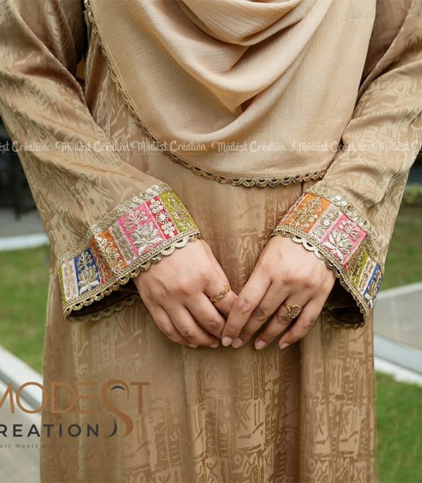 Dull Brown Embroidered Sleeve Abaya
