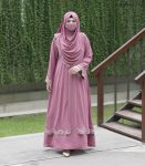 pink rose double layered embroidered abaya