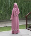 pink rose double layered embroidered abaya
