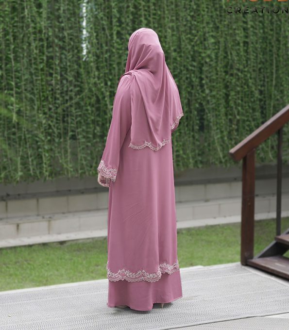 pink rose double layered embroidered abaya