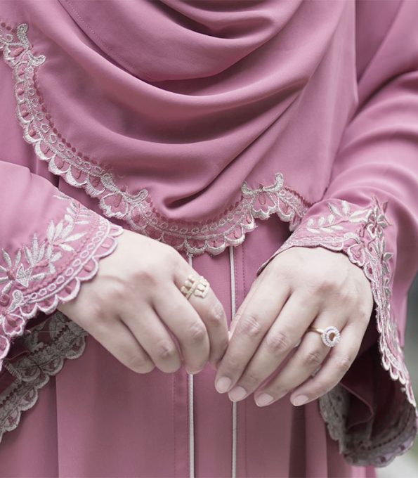pink rose double layered embroidered abaya